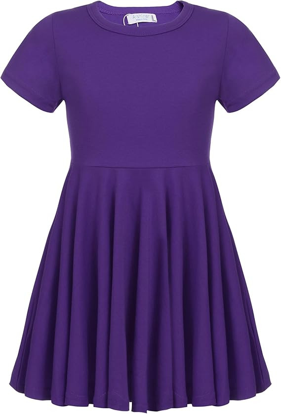 Arshiner Girls Dress Short Sleeve A Line Swing Skater Twirl Summer Dress | Amazon (US)