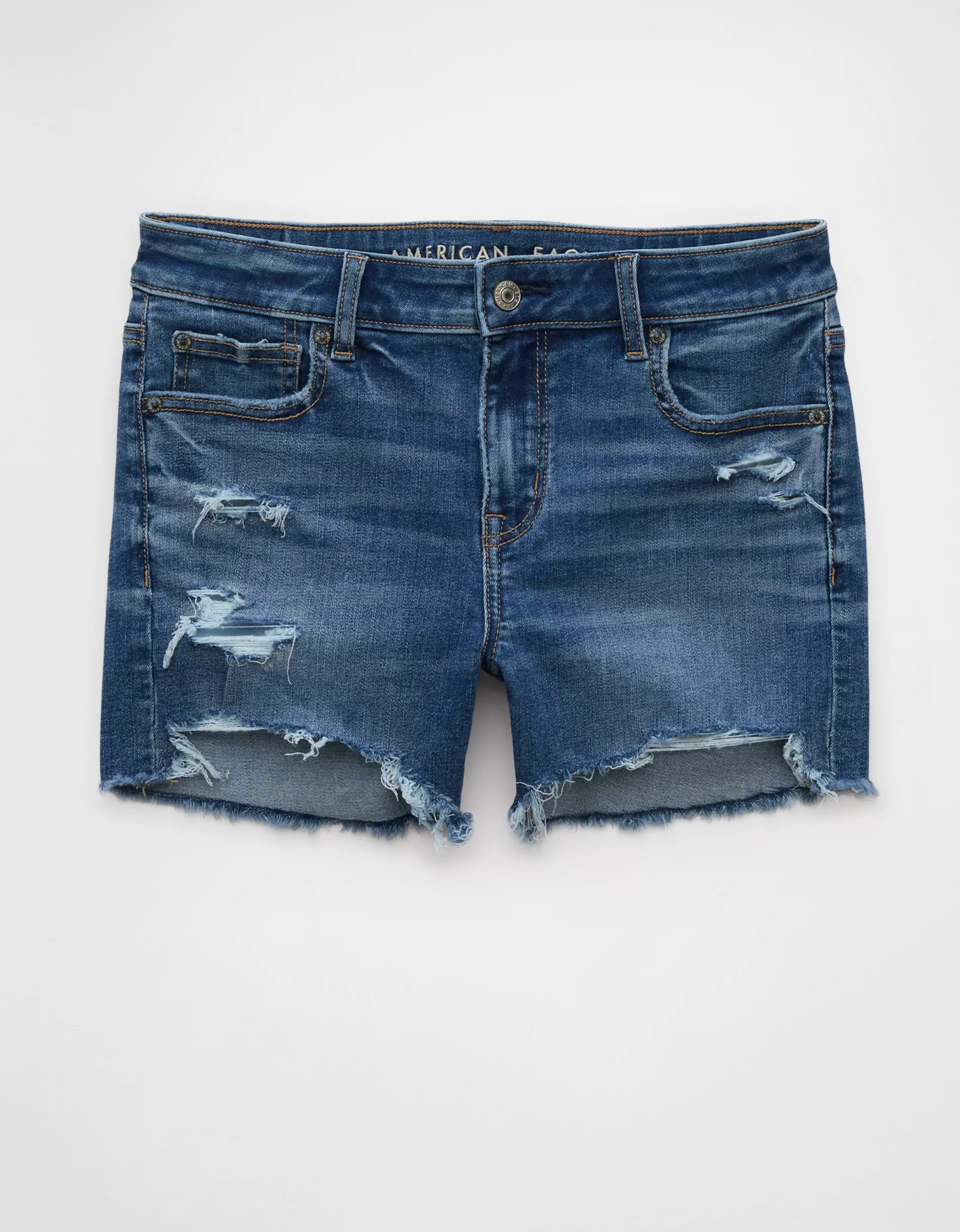AE Next Level Ripped Low-Rise Denim Midi Short | American Eagle Outfitters (US & CA)