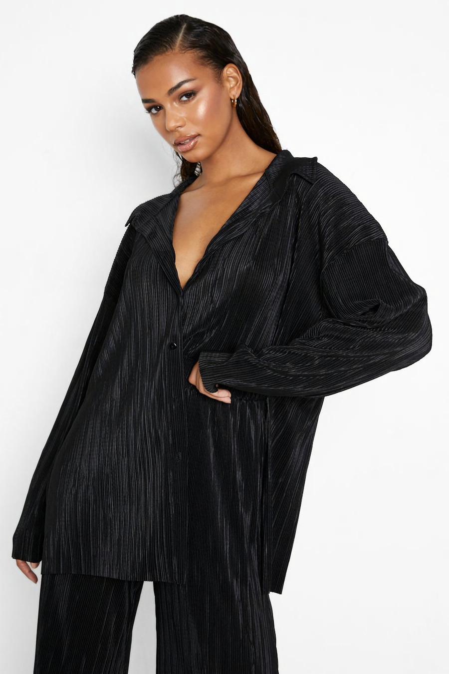 Plisse Oversized Relaxed Fit Shirt | Boohoo.com (US & CA)