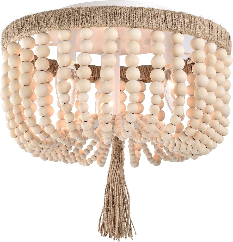 Wood Chandelier Small Boho Chandelier Lighting Rustic Beaded Chandelier 3 Lights Bohemian Light F... | Amazon (US)