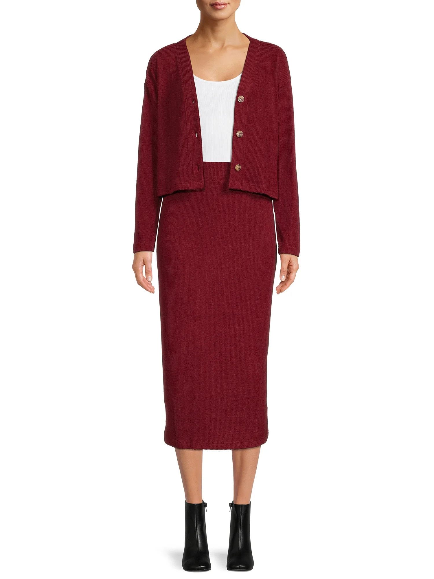 Time and Tru Women's Cardigan and Skirt, 2-Piece Set | Walmart (US)