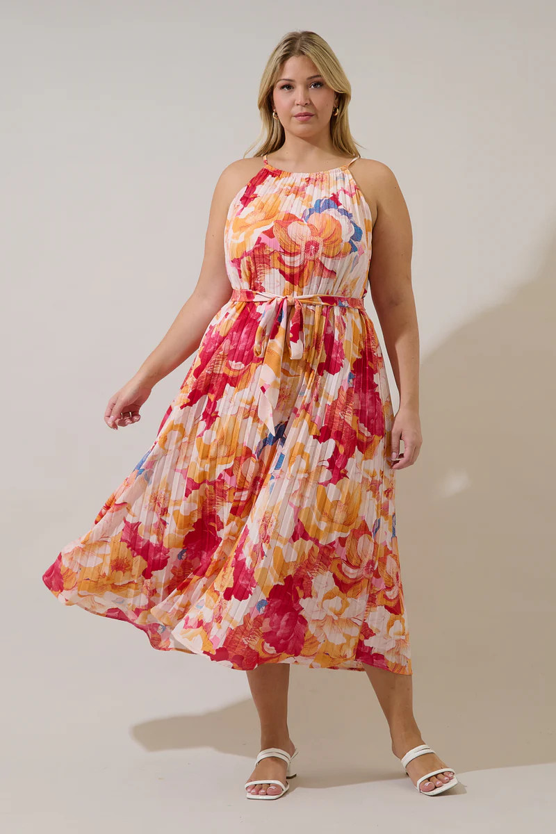 Maly Pleated Midi Dress Sailey Floral Curve | Sugarlips