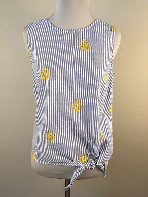 J. Crew Embroidered Pineapple Tie Front Shirt Sz 4 Small S Blue White Striped | eBay US