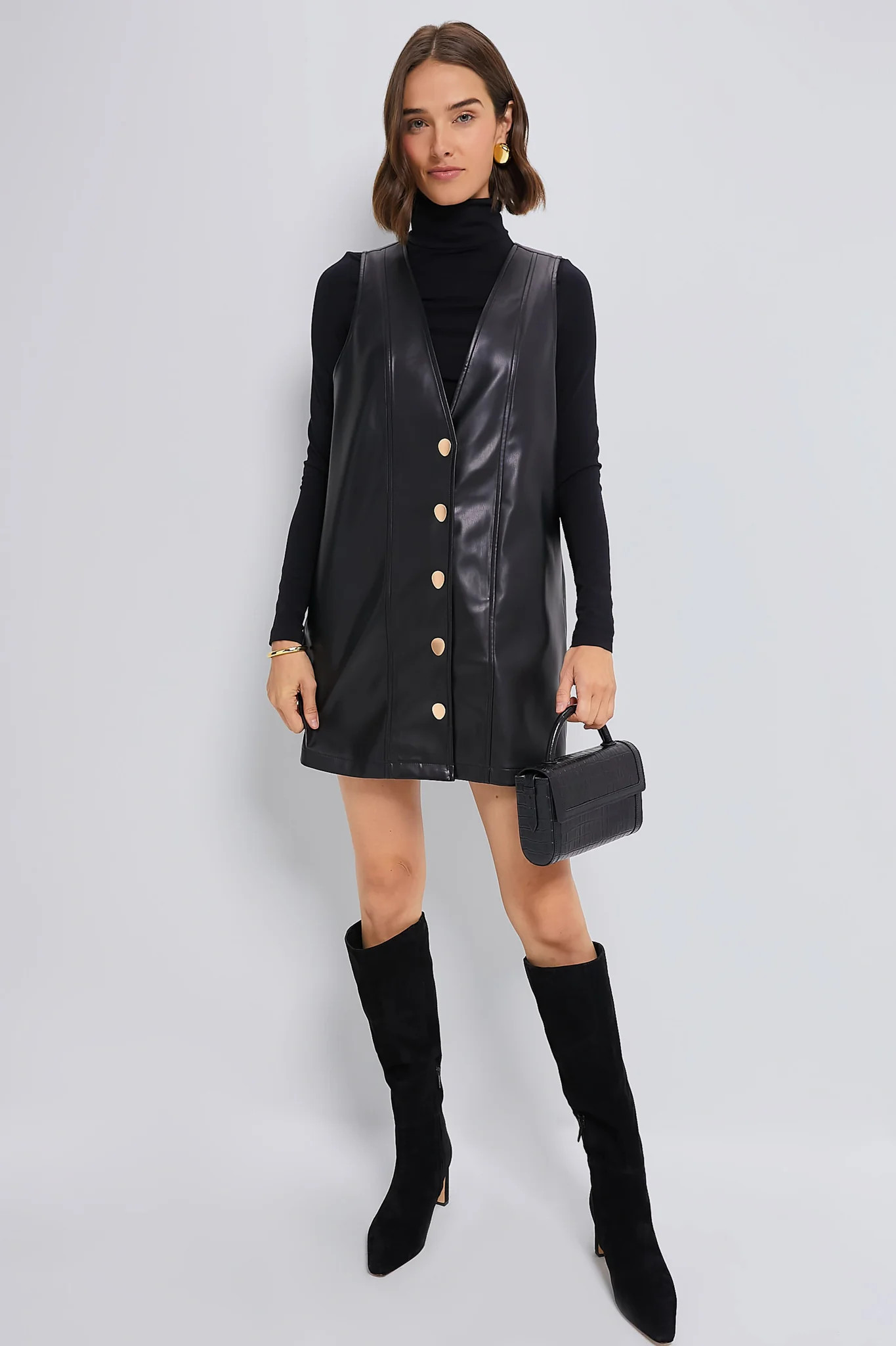 Black Faux Leather Pinafore Dress | Tuckernuck (US)