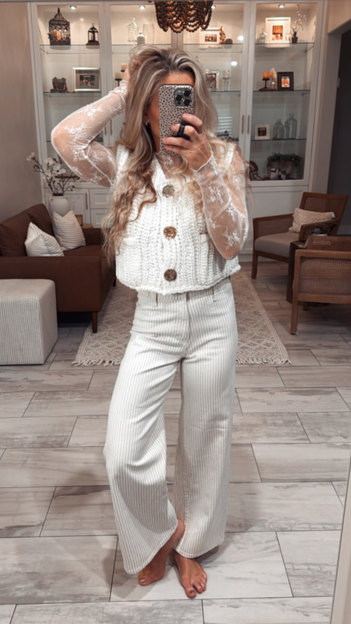 These wide leg, ankle length, sailor pants are a favorite of mine. I own them in 3 colors and all are fab! These are cream with blue pin stripes and they’re beautiful! The knit sweater with gold details/buttons is a fan favorite paired with a lace undershirt. 

Workwear Easter outfit cute spring clothes neutrals neutral outfit tan off white blue pin stripe pants 

#LTKWorkwear #LTKStyleTip #LTKFindsUnder50