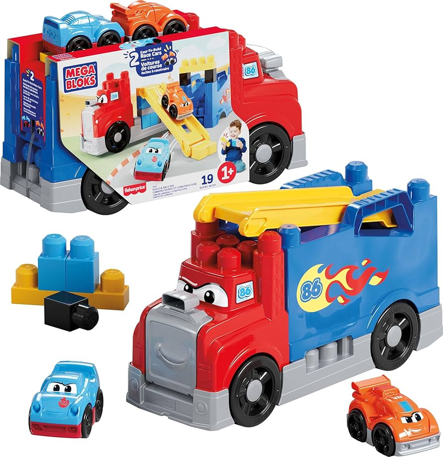 MEGA BLOKS First Builders Toddler Building Blocks Toy Set, Build & Race Rig with 19 Pieces, 2 Rac... | Amazon (US)