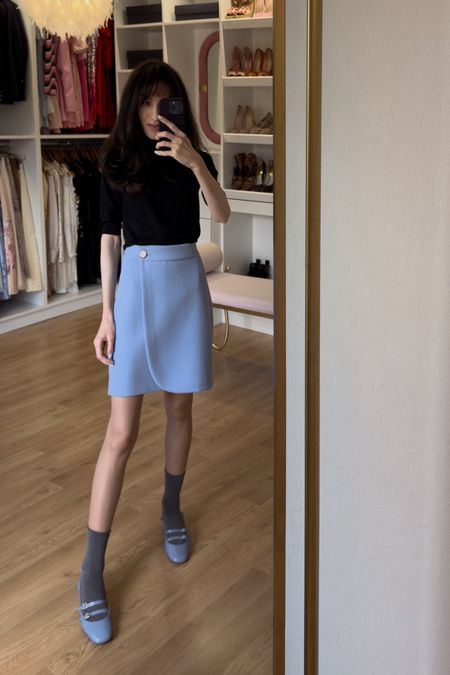 Mini #wrapskirt has never looked as good as it looks now when paired with a #turtlenecktop and #highsocks in #grey and #blueshoes. You can call it elevated #preppy or #oldmoneyspringaesthetic pov it is #oldmoneyaesthetic that is giving. My knitted top is Max Mara (best purchase yet), shoes are Sézane and the skirt is from Stories, but I found better one for you

#LTKeurope #LTKstyletip #LTKshoecrush
