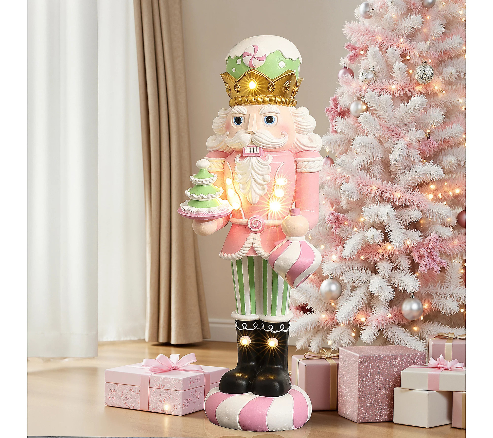 LuxenHome 4Ft Lighted Nutcracker Pink Soldier with Candy Tree | QVC