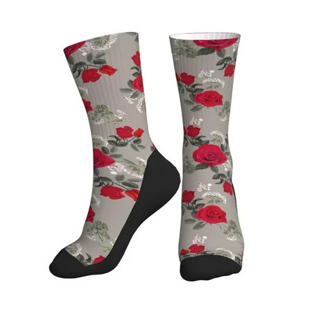Crew Socks for Women Men Athletic - Red Rose Flowers Black Mid-Calf Sole Running Socks Womens Men | Walmart (US)