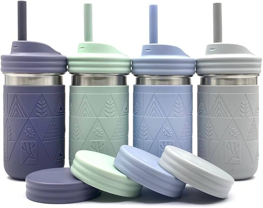 Elk and Friends Stainless Steel Cups |14 oz Mason Jar design | Kids & Toddler Cups with Silicone ... | Amazon (US)