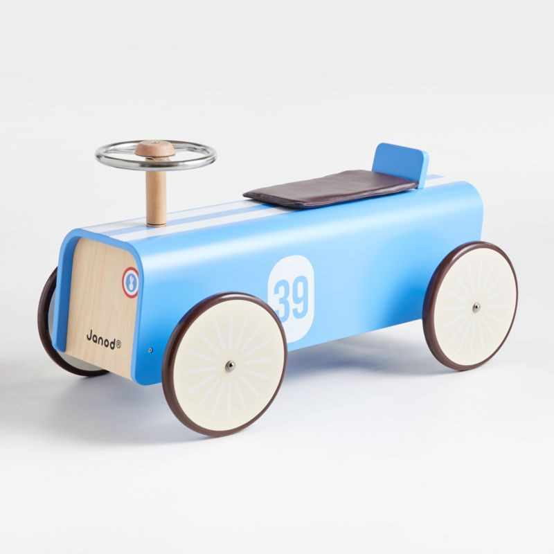 Janod Blue Car Ride-On | Crate and Barrel | Crate & Barrel