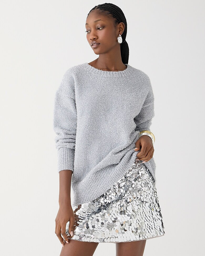 Relaxed crewneck sweater in metallic brushed yarn | J. Crew US