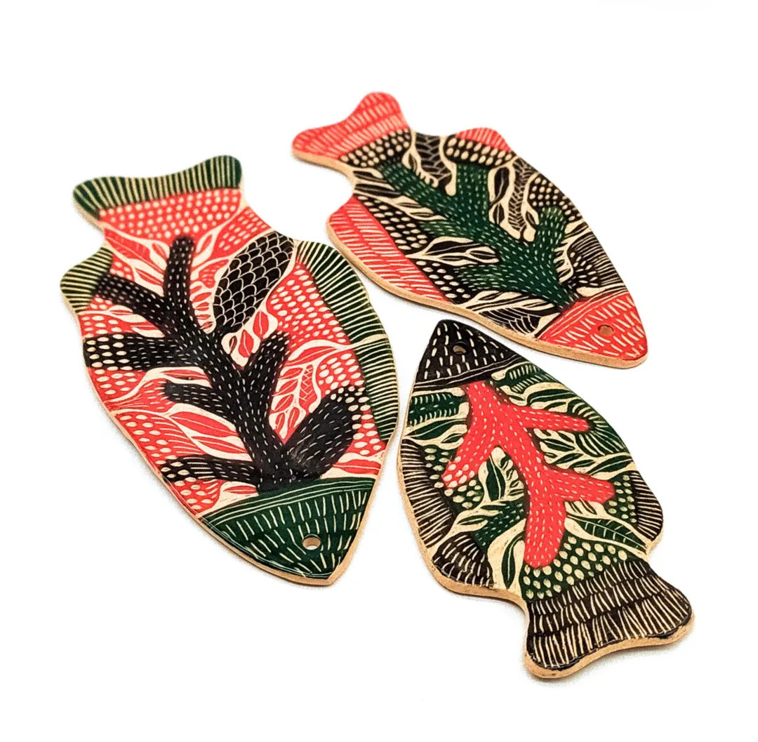 Ceramic Fish Wall Decor Set of 3 – Handmade Sgraffito Pottery | Kitchen Art | Ukrainian Gift fo... | Etsy (US)