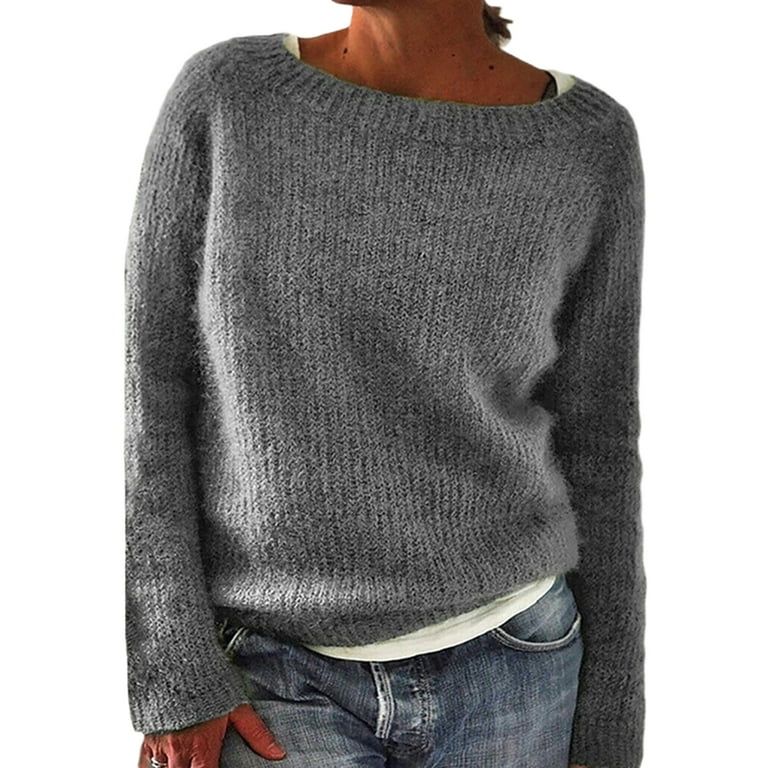 Glonme Stretch Jumper Tops for Women Knitwear Loungewear Pullover Cozy Knitted Sweaters Grey M | Walmart (US)