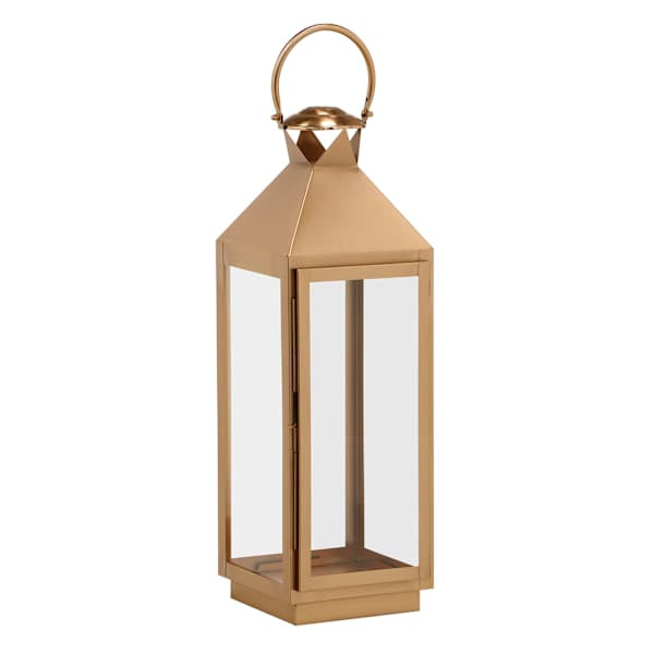 Copper Lantern With Glass, 24", Metallic, sold by At Home | At Home
