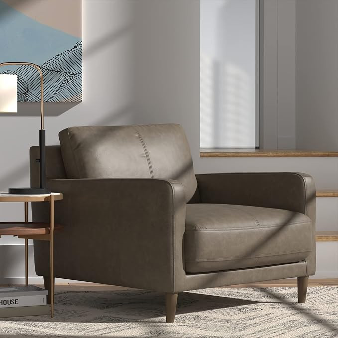 Amazon.com: Amazon Brand – Rivet Modern Deep Leather Living Room Accent Chair with Wood Feet, 3... | Amazon (US)