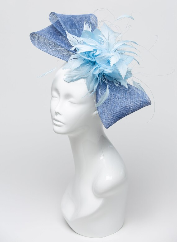 THG2383 - Blue Sinamay Bow Fascinator with Pale Blue Feather Center,  Kentucky Derby Hat, Church ... | Etsy (US)