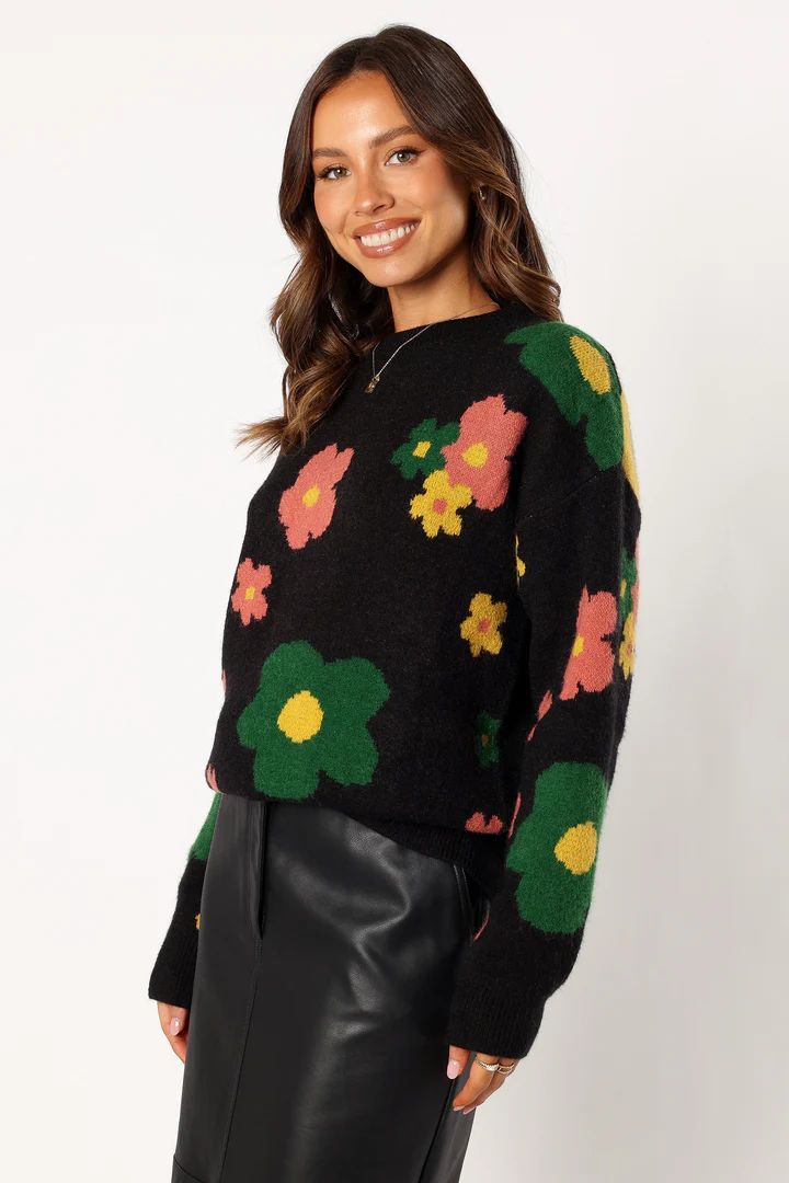 Lexie Multi Color Flower Knit Sweater - Black Multi | Petal & Pup (US)