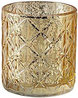 BalsaCircle 6 pcs 3" Gold Metallic Geometric Design Mercury Glass Votive Candle Holders Wedding R... | Amazon (US)