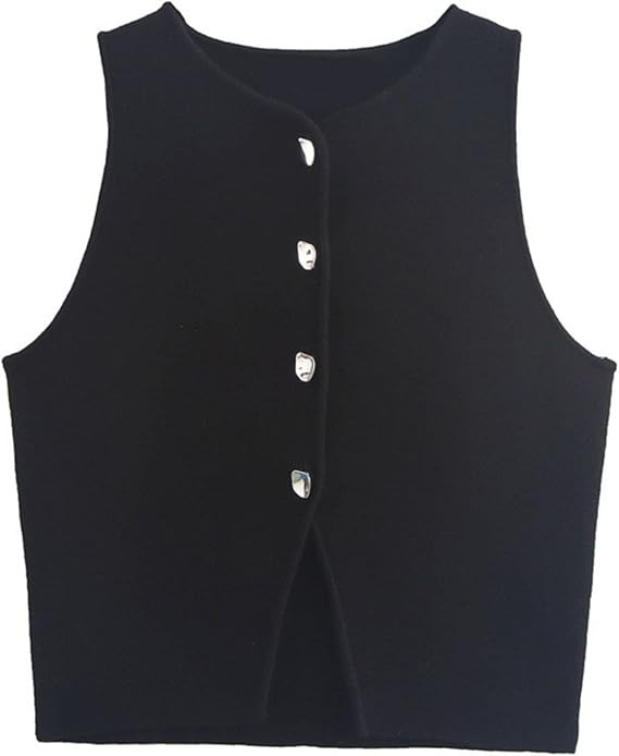 FindThy Women’s Cropped Knit Vest Trendy Crewneck Sleeveless Button Down Slim Fit Solid Color S... | Amazon (US)