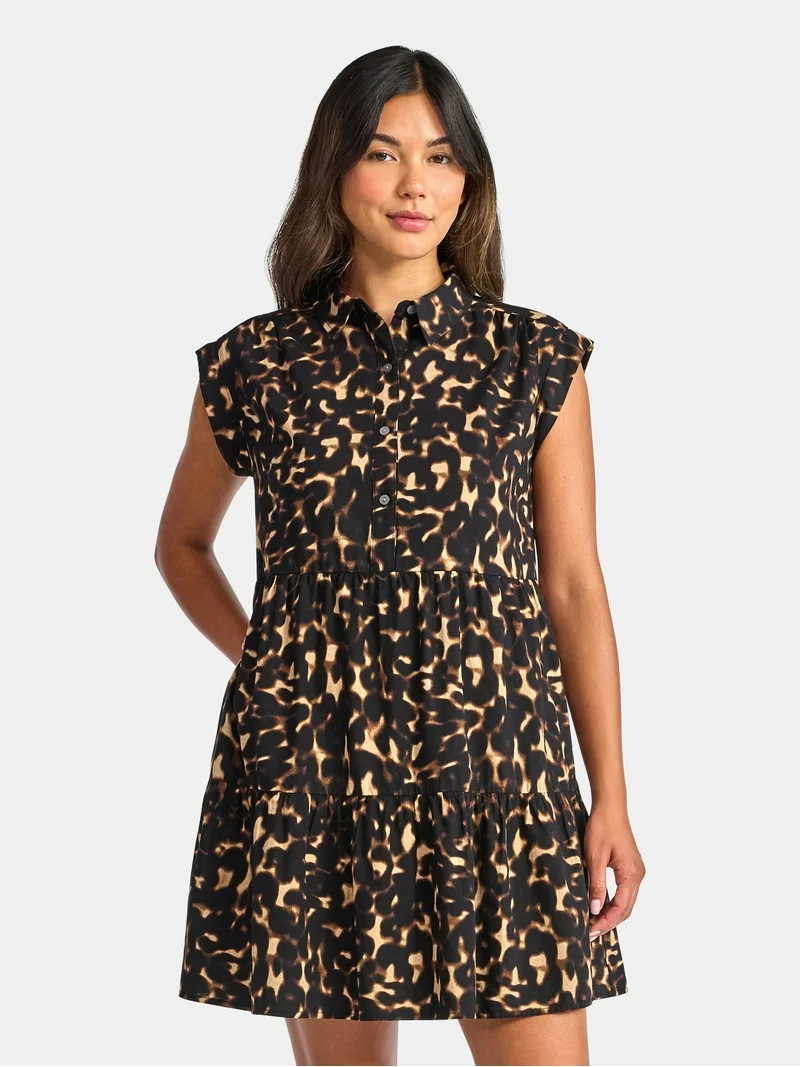 Time and Tru Women's Tiered Mini Shirtdress, Sizes XS-XXXL - Walmart.com | Walmart (US)