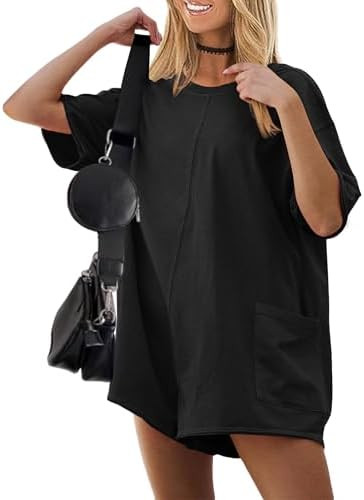 Ekouaer Summer Rompers for Women Short Sleeve Oversized T-shirt Romper Reversible Baggy Jumpsuit ... | Amazon (US)