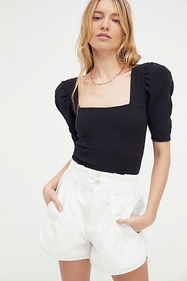 Zandra Smocked Party Tee by Nation LTD at Free People, Jet Black, S | Free People (Global - UK&FR Excluded)