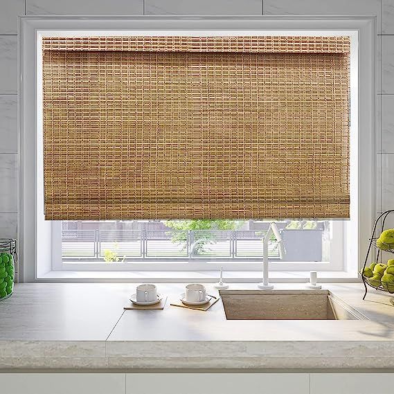Cordless Wood Window Roman Shades, Bamboo Light Filtering Window Blinds for Indoor Home, Kitche... | Amazon (US)