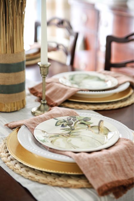 The table is ready for fall and Thanksgiving!! I love a seasonal salad plate, so I just knew these pretty watercolor pumpkin plates would look perfect in my made-over dining room.

#LTKHoliday #LTKhome #LTKSeasonal