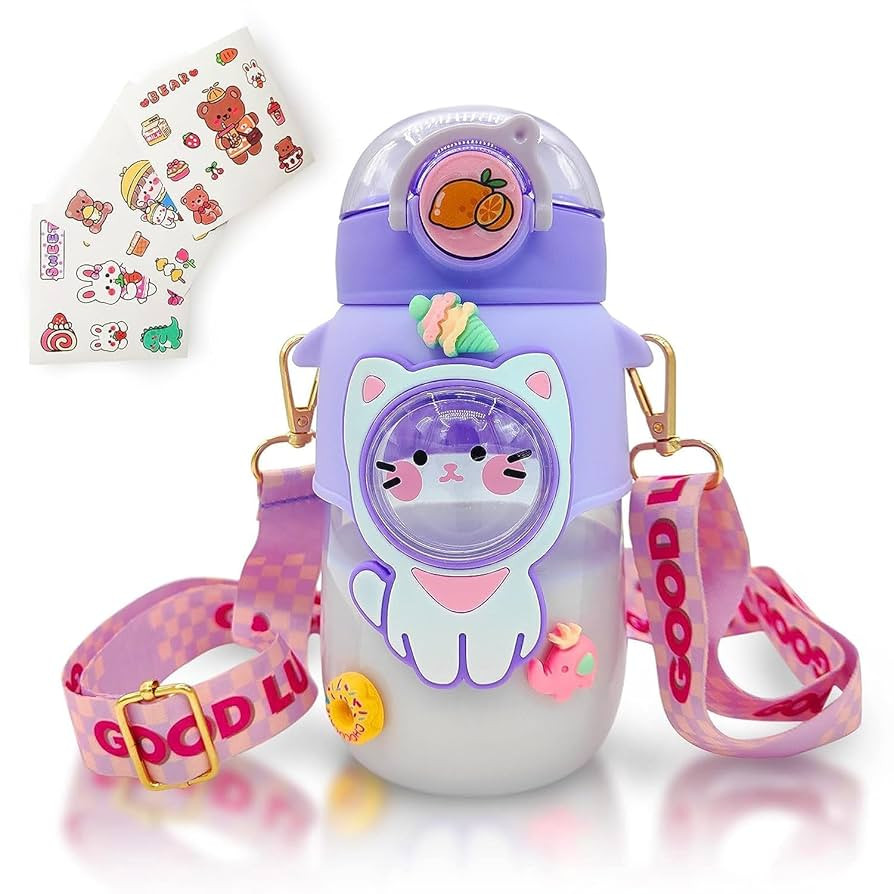Kawaii Water Bottle Cute Water Bottles for Girls, Kawaii Water Bottle with Straw and Adjustable S... | Amazon (US)