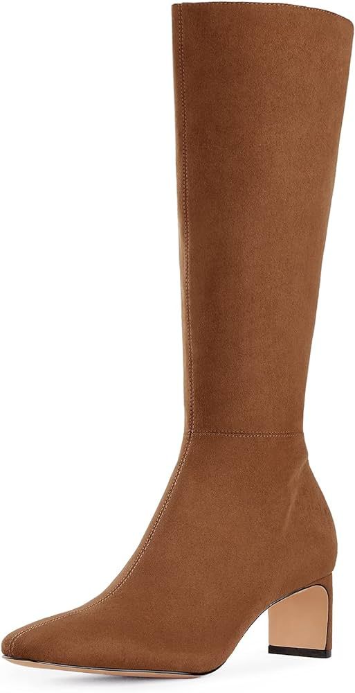 DREAM PAIRS Women's Knee High Suede Chunky Heel Side Zipper Fashion Boots | Amazon (US)
