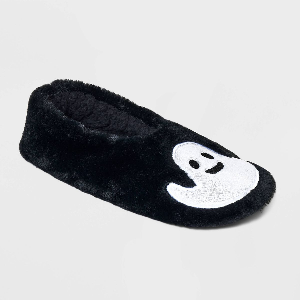 Women's Ghost Faux Fur Pull-On Slipper Socks with Grippers - Hyde & EEK! Boutique™ Black/White | Target