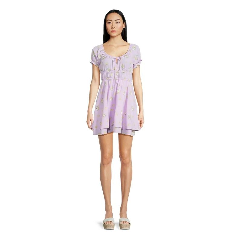 No Boundaries Juniors’ Shirred Waist Peasant Dress, Sizes S-XXXL | Walmart (US)