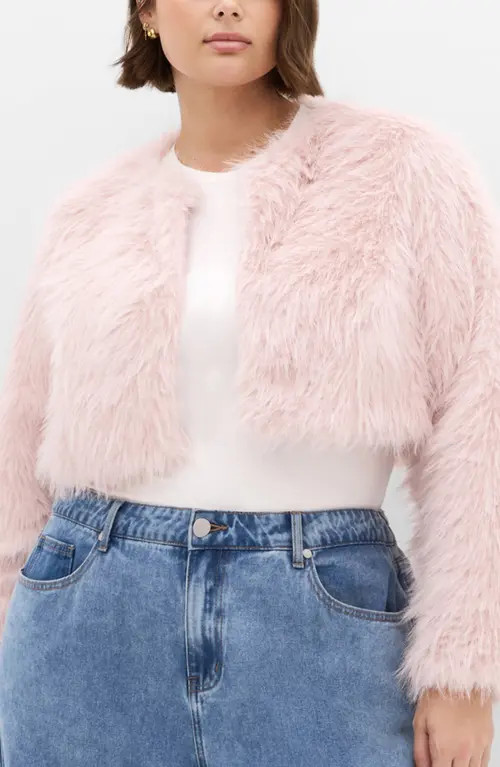 City Chic Angelica Faux Fur Crop Jacket in Pink at Nordstrom, Size Xs | Nordstrom