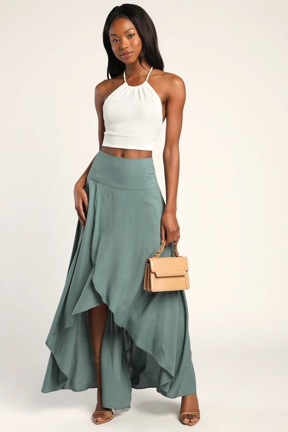 Ambrosio Dark Sage Green High-Low Maxi Skirt | Lulus (US)