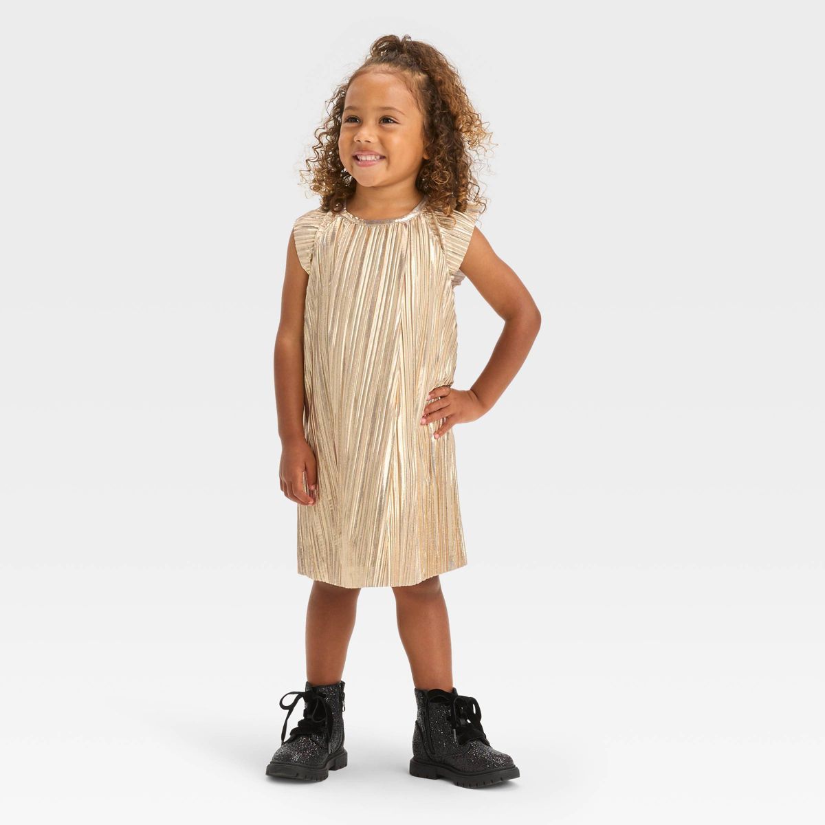OshKosh B'gosh Toddler Girls' Foil Short Sleeve Dress - Gold | Target