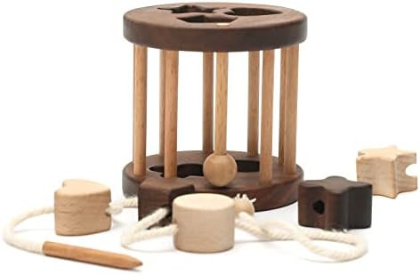 Promise Babe Shape Sorter Toy Wooden Lacing Beads Wooden Rattles Toys Learning Sort and Match Fine M | Amazon (US)