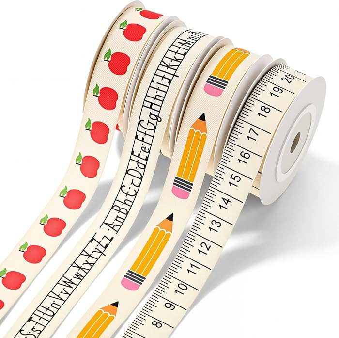 Suncalla 4 Rolls 5 Yards Back to School Ribbons Pencil Ruler Alphabet Letters Apples Cotton Ribbo... | Amazon (US)