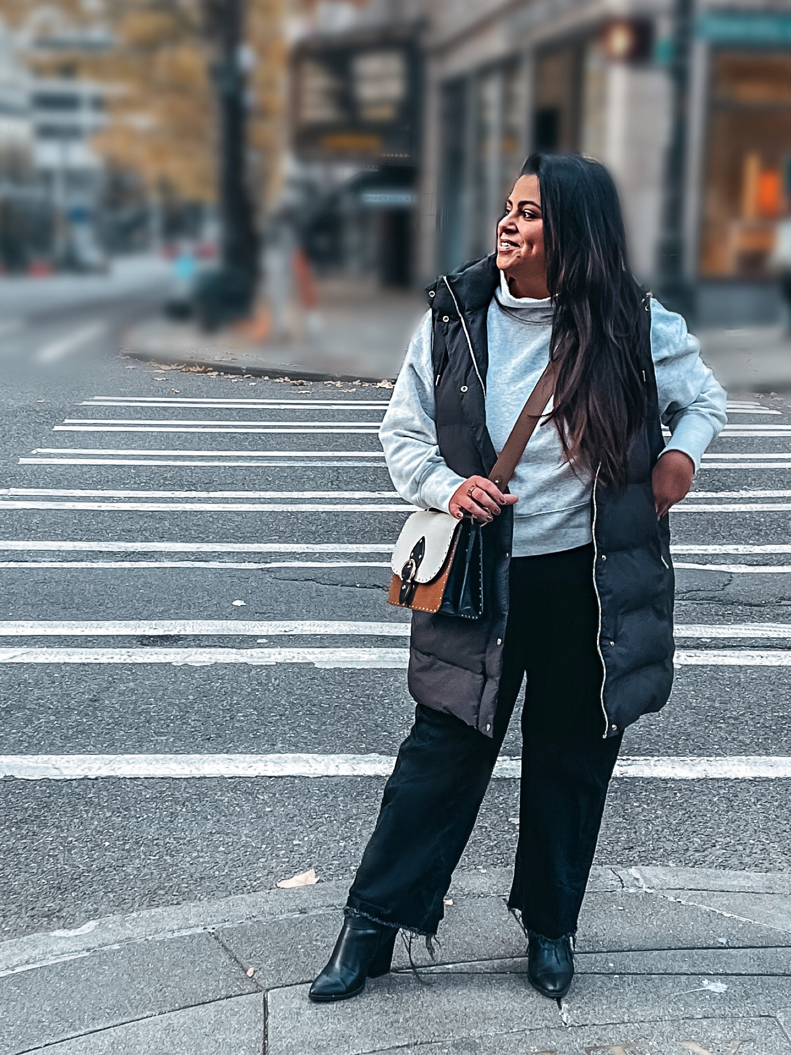 Old Navy has 50% off everything and these jeans looks more expensive than they are. Dolce Vita black booties from Nordstrom Rack and some similar options for Coach bag, black puffer vest and gray sweatshirt from Abercrombie  

#LTKcurves #LTKsalealert #LTKCyberweek