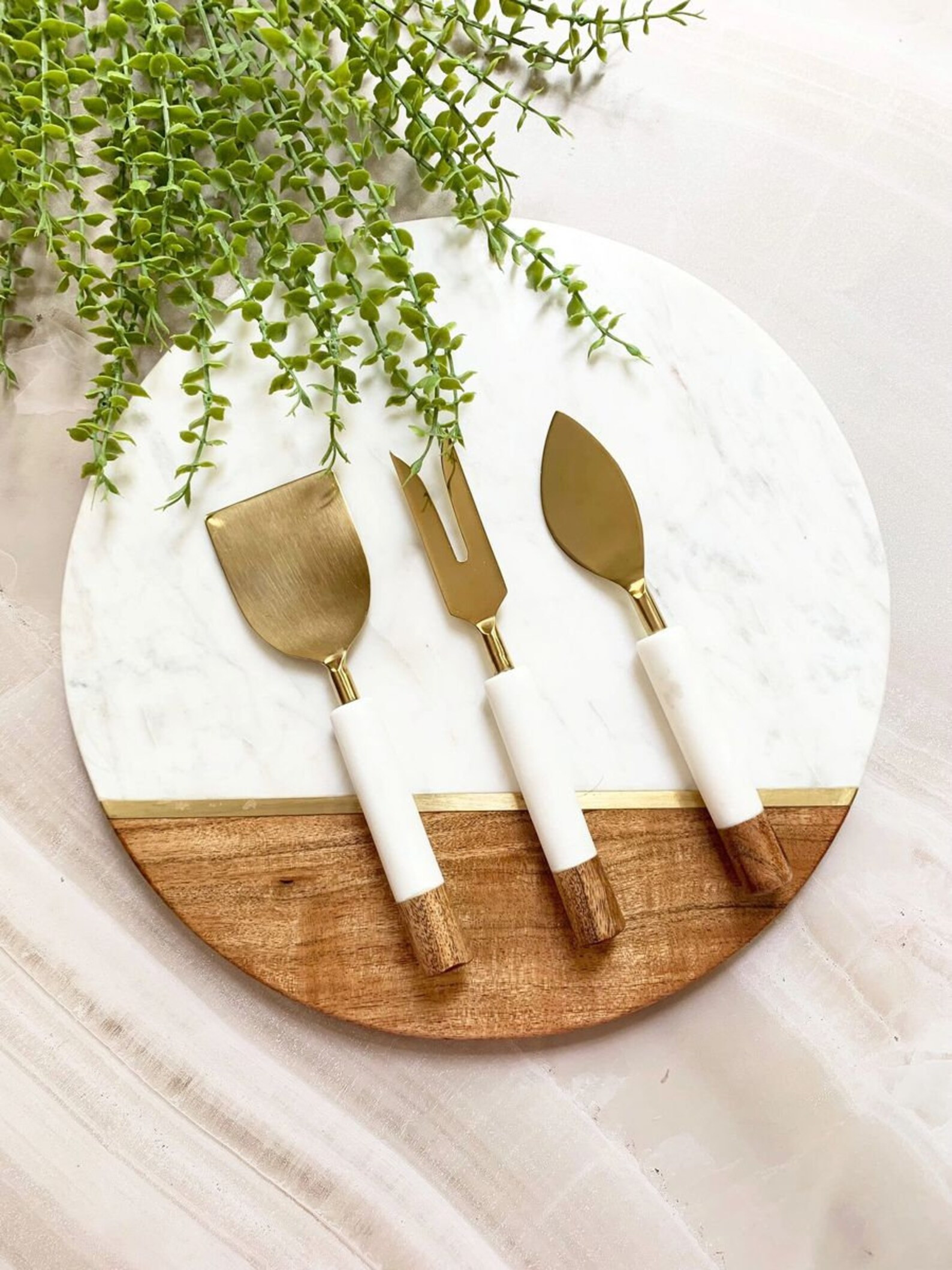 12" Personalized Charcuterie Board Set | White Marble and Acacia Wood with Brass | Cheese Serving... | Etsy (US)