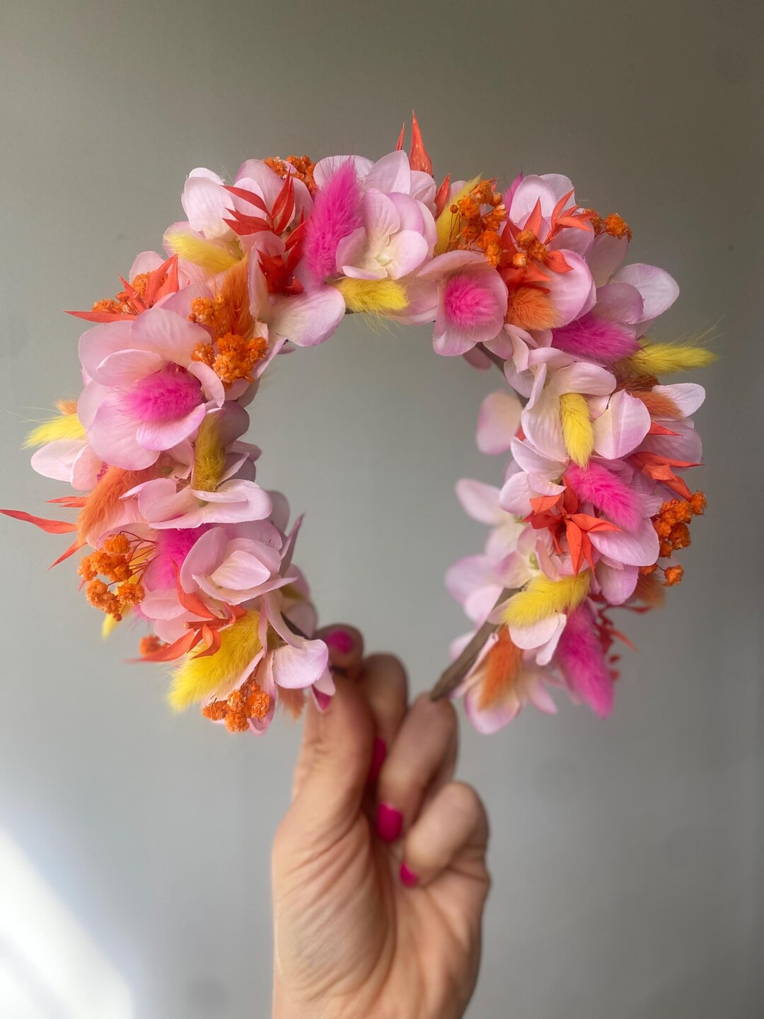 Pink and Orange Flower Crown/ Colourful Flower Crown/ Summer Floral Headband/ Summery Headwear/ R... | Etsy (US)