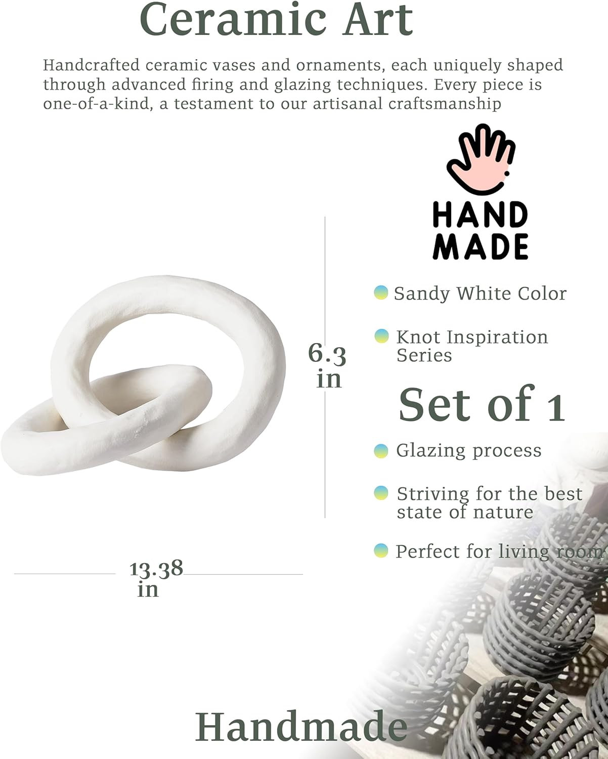 White Knot Inspired Modern Ceramic Decor,Minimalist Coffee Table Decor, Handmade Boho Ceramic Lin... | Amazon (US)