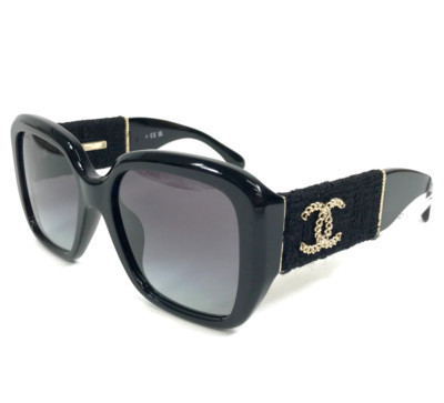 Chanel Sunglasses 5512-A c.622/S6 Black Tweed Gold Chain Logo Asian Fit Frames | eBay US