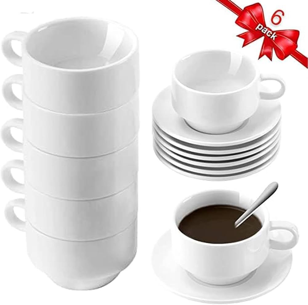 Porcelain Espresso Cups with Saucers and Spoons Set of 6, DeeCoo 2.5 oz Coffee Cup and Saucer Set... | Amazon (US)