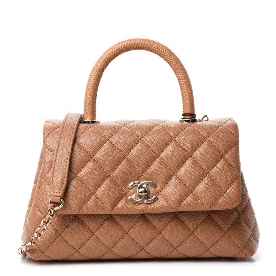 CHANEL Caviar Quilted Lizard Embossed Mini Coco Handle Flap Brown | Fashionphile