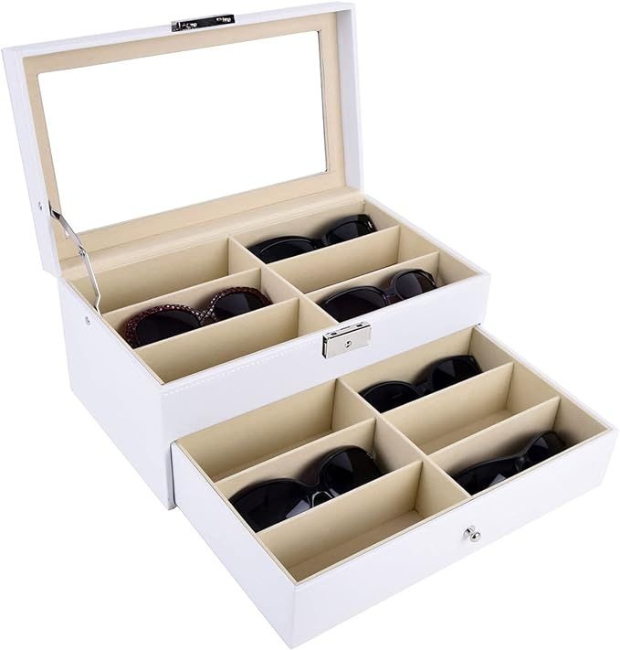 AUTOARK Leather 12 Piece Eyeglasses Storage and Sunglass Glasses Display Drawer Lockable Case Org... | Amazon (US)