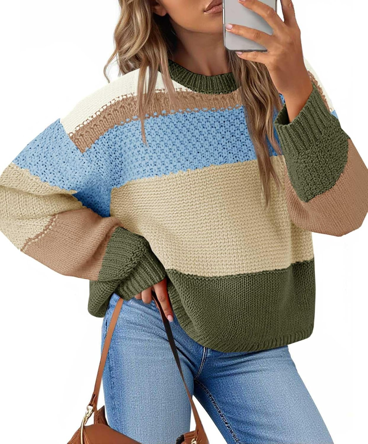 Saodimallsu Womens Color Block Cropped Sweaters 2026 Winter Trendy Casual Oversized Y2k Going Out Striped Pullover Tops | Amazon (US)