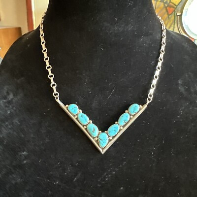 Beautiful Vintage Turquoise Native American Sterling Silver Necklace Signed B    | eBay | eBay US