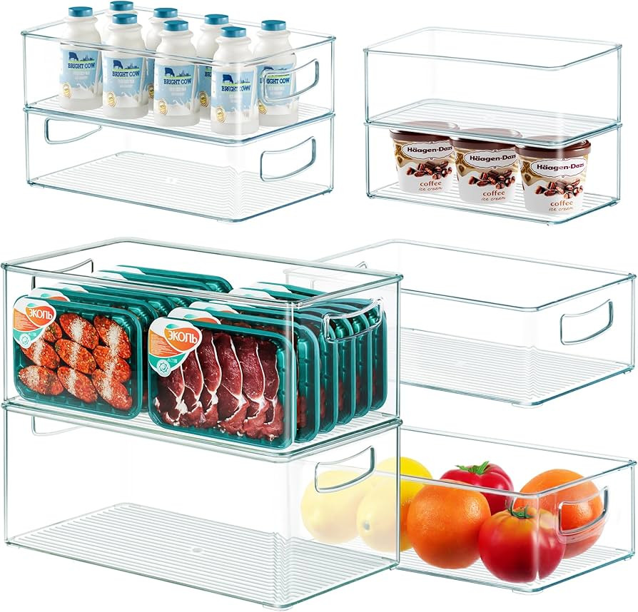 8 PACK Freezer Organizer Bins Clear Stackable Storage Bins with Side Handles for Fridge Organizat... | Amazon (US)