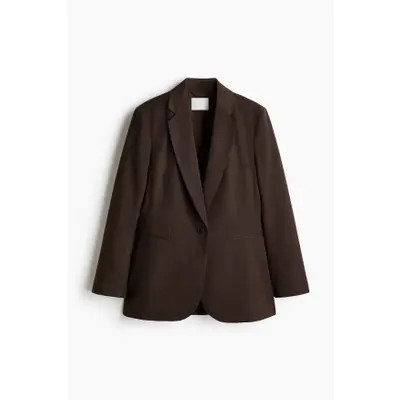 H&M Single-breasted Twill Blazer in Dark Brown at Nordstrom, Size Large | Nordstrom